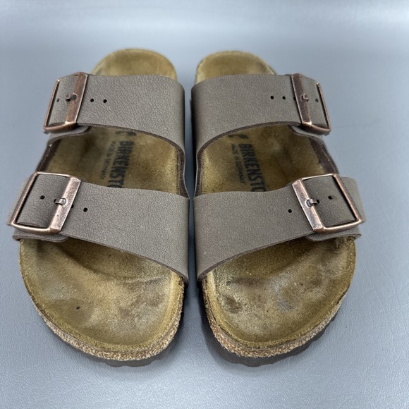 Birkenstock Arizona Sandals Shoes Womens 7 Mocha Leather Buckle Minimalist Slide - Picture 3 of 10